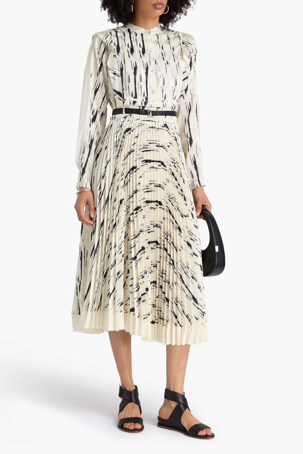 3.1 PHILLIP LIM Belted pleated printed satin-twill and chiffon midi dress