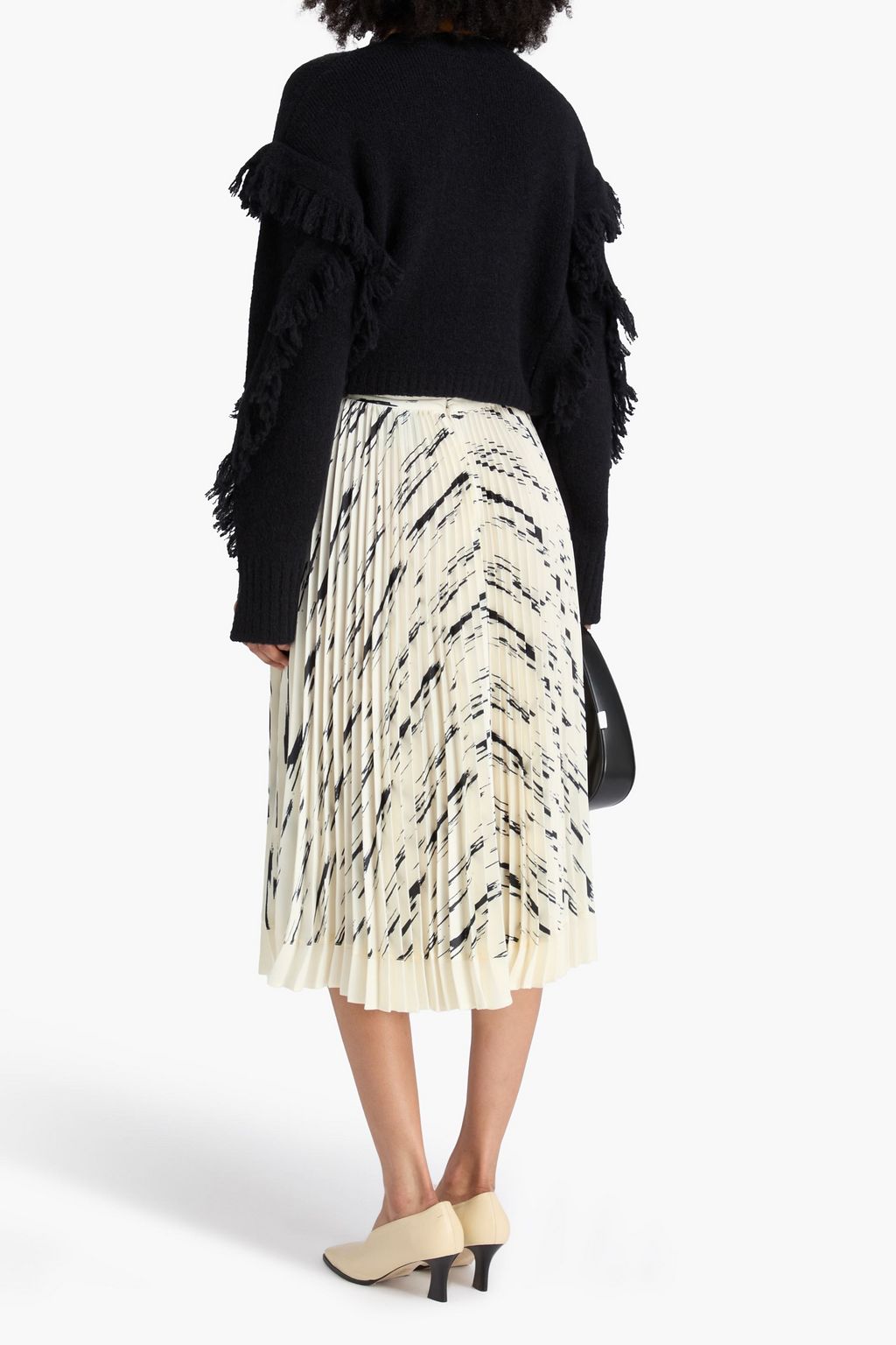 3.1 PHILLIP LIM Midirock aus glänzendem Twill mit Falten und Print