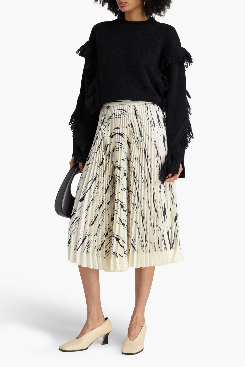 3.1 PHILLIP LIM Midirock aus glänzendem Twill mit Falten und Print