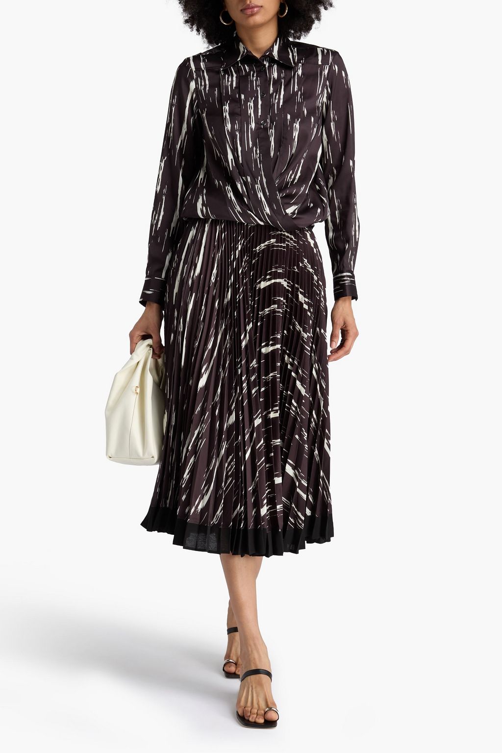 3.1 PHILLIP LIM Midirock aus glänzendem Twill mit Falten und Print