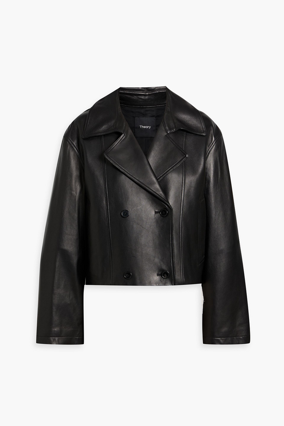Theory Double-breasted Leather Jacket In Animal Print