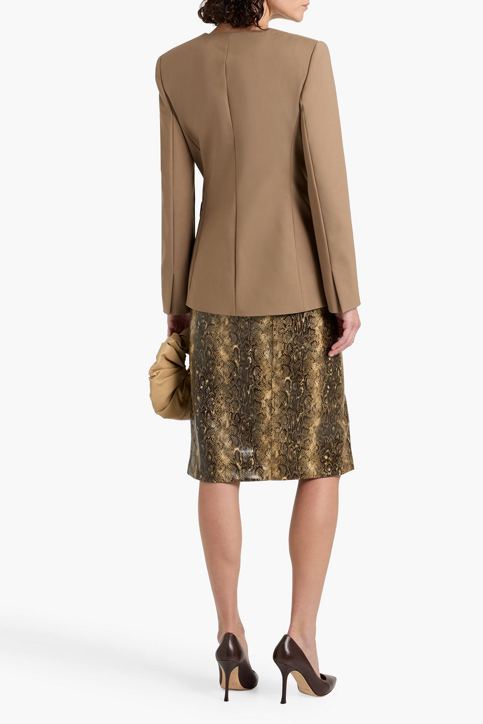 Theory Double-breasted Crepe Blazer In Brown