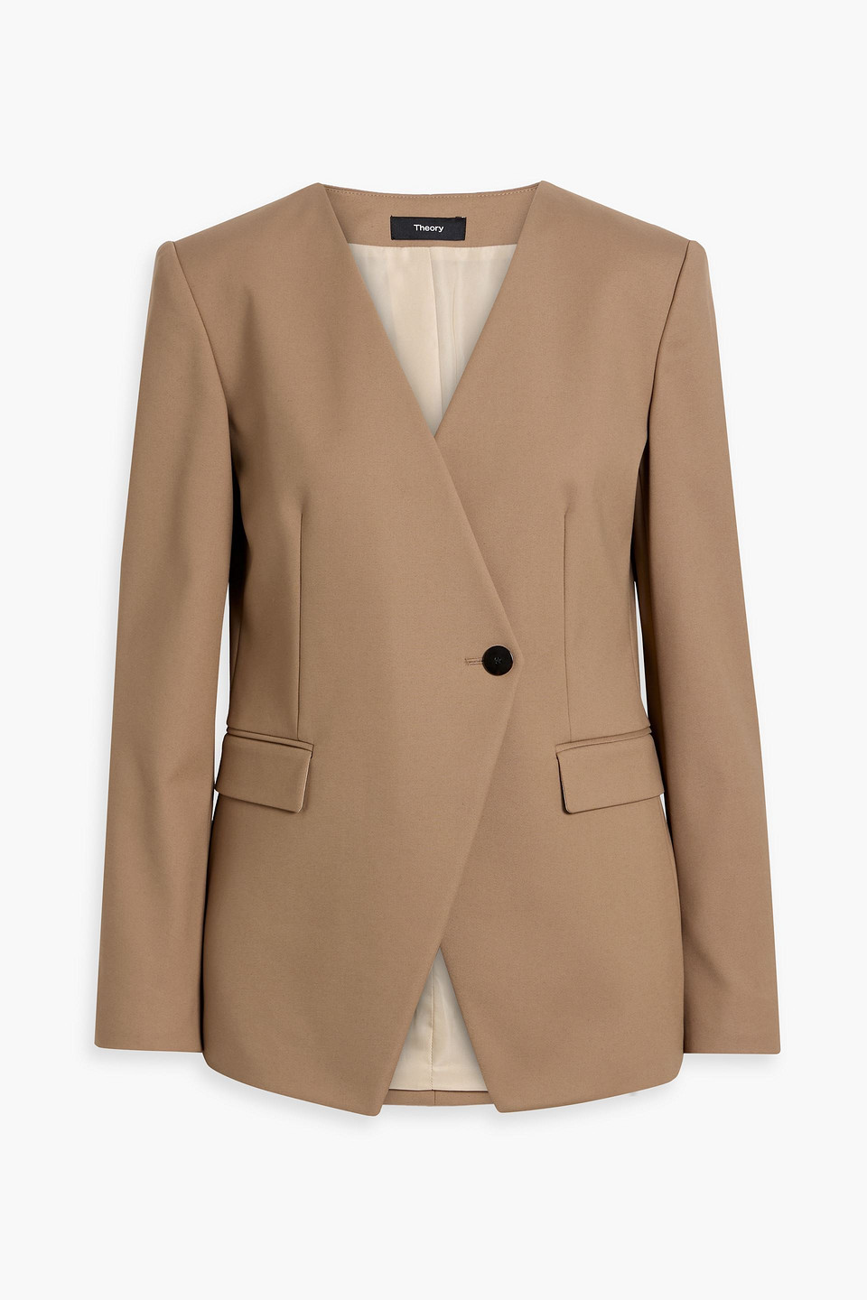 Theory Double-breasted Crepe Blazer In Brown