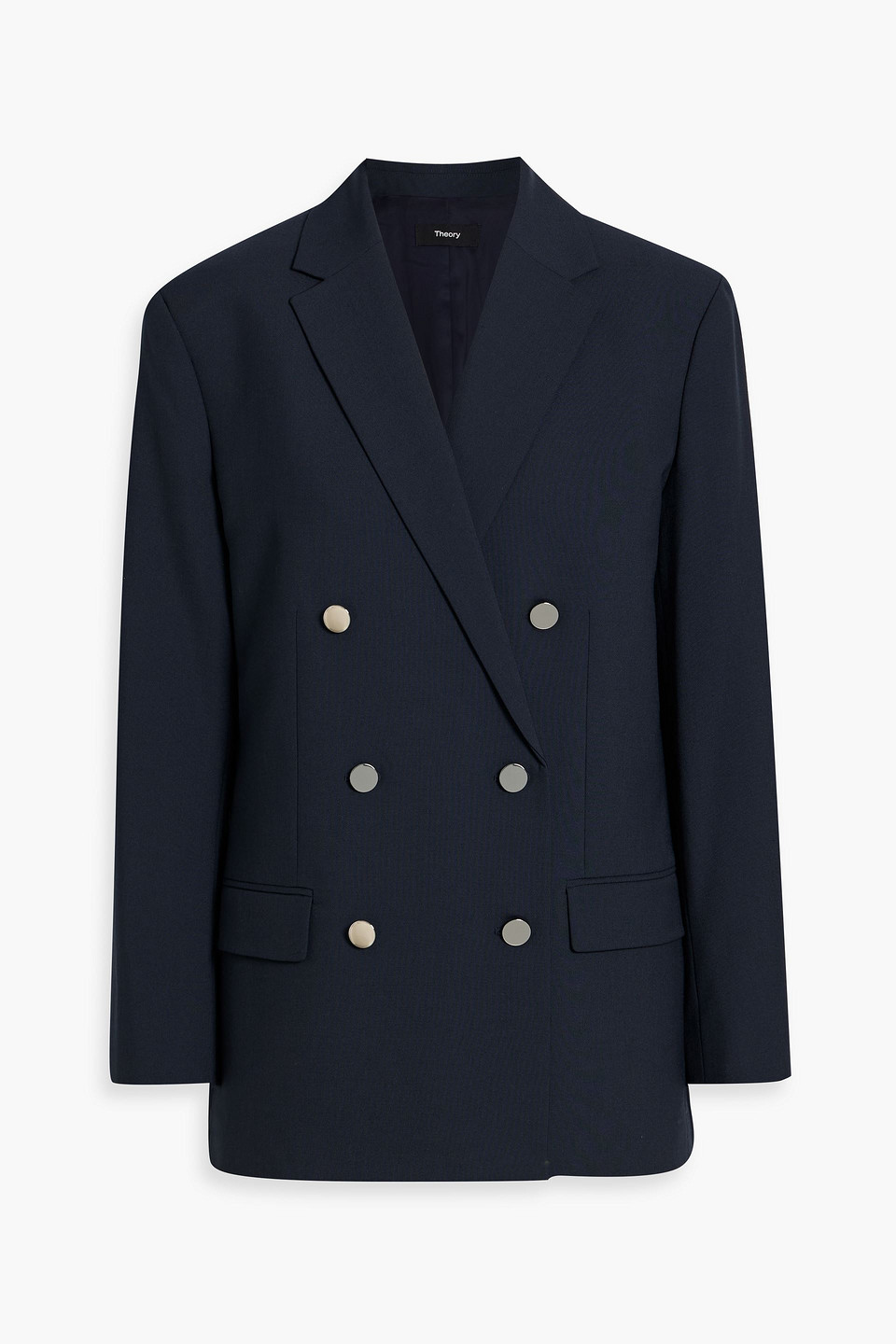 Theory Double-breasted Oxford Blazer In Blue