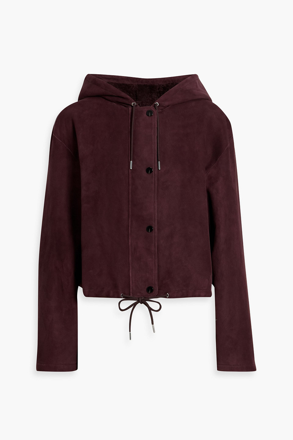 Theory Cropped Suede Hooded Jacket In Burgundy