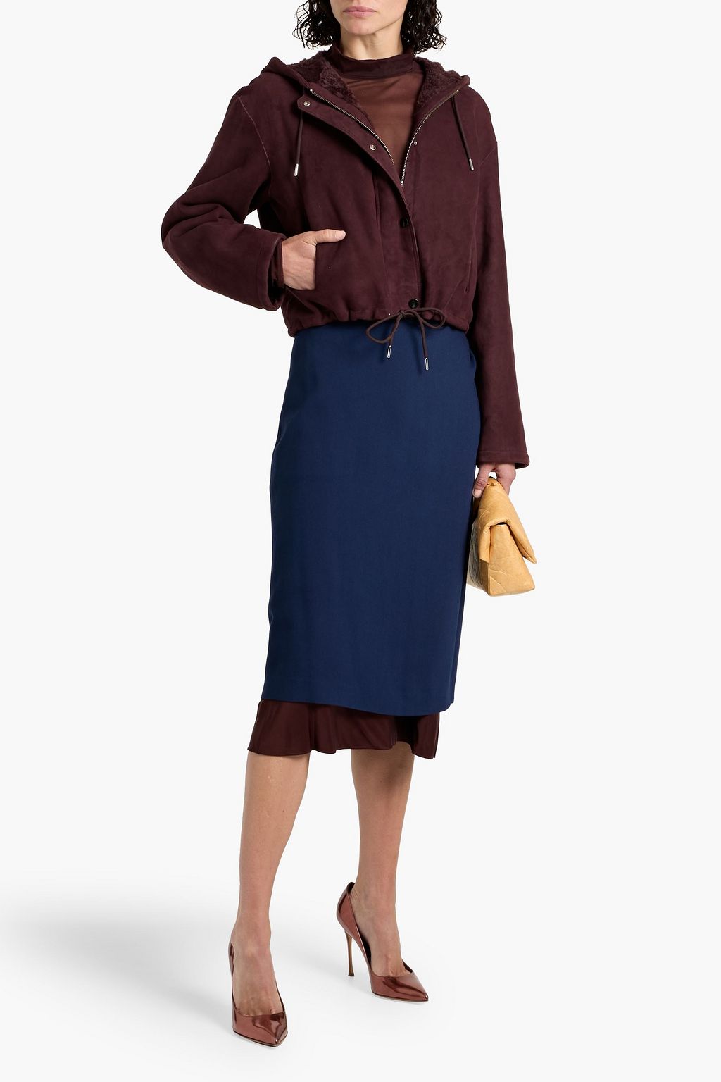 THEORY Cropped suede hooded jacket