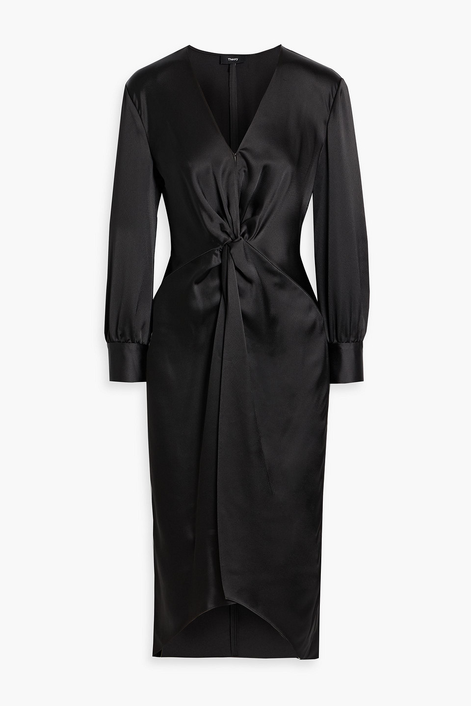 Theory Twisted Satin Midi Dress In Black