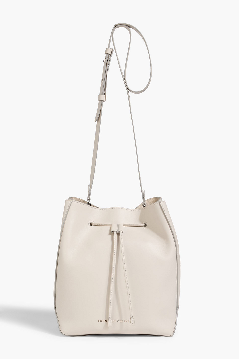 Brunello Cucinelli Bead-embellished Leather Bucket Bag In Gray