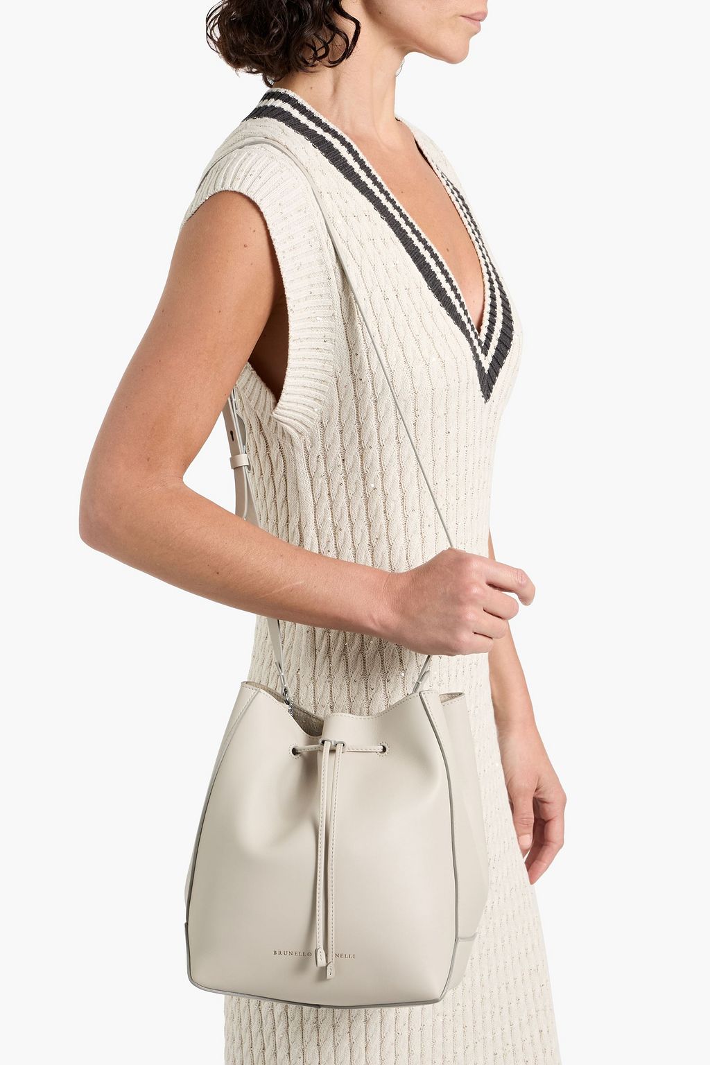 BRUNELLO CUCINELLI Bead-embellished leather bucket bag