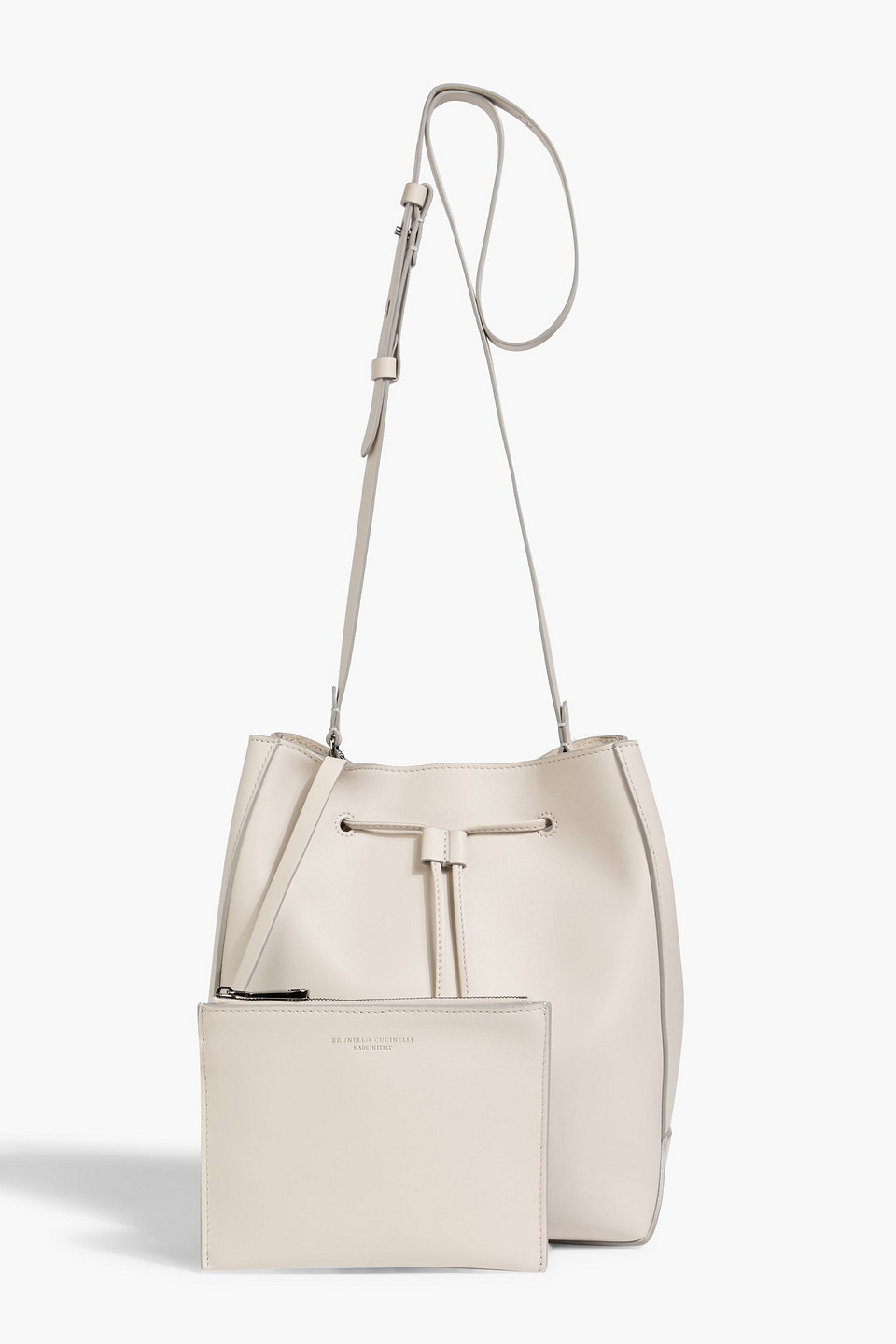 Brunello Cucinelli Bead-embellished Leather Bucket Bag In Gray