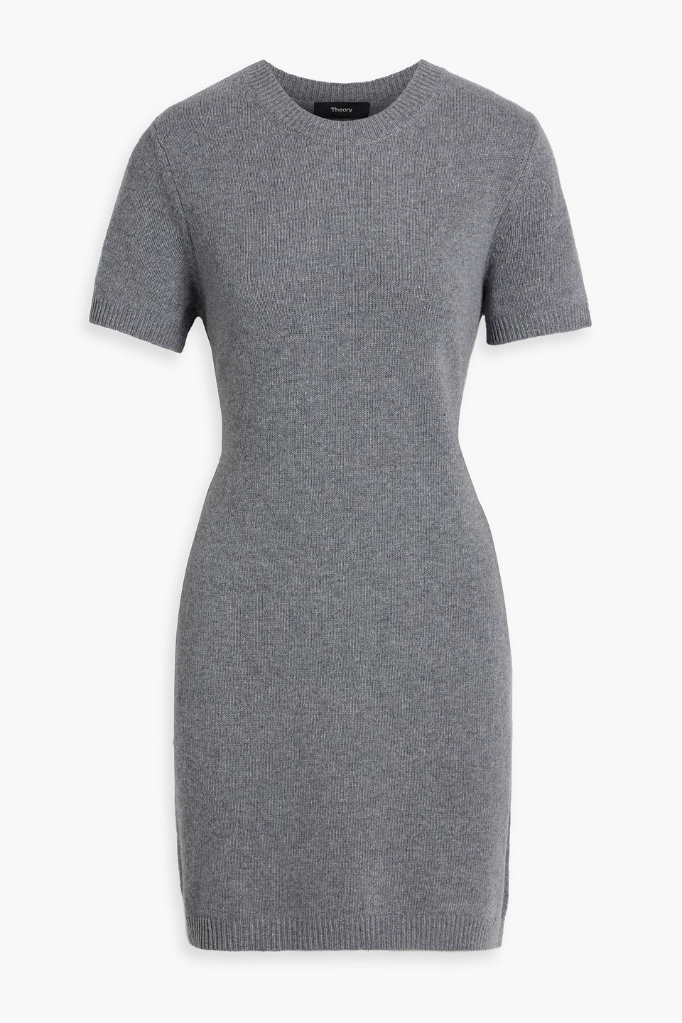 Theory Crewneck Felted Wool-cashmere Mini Sweater Dress In Gray