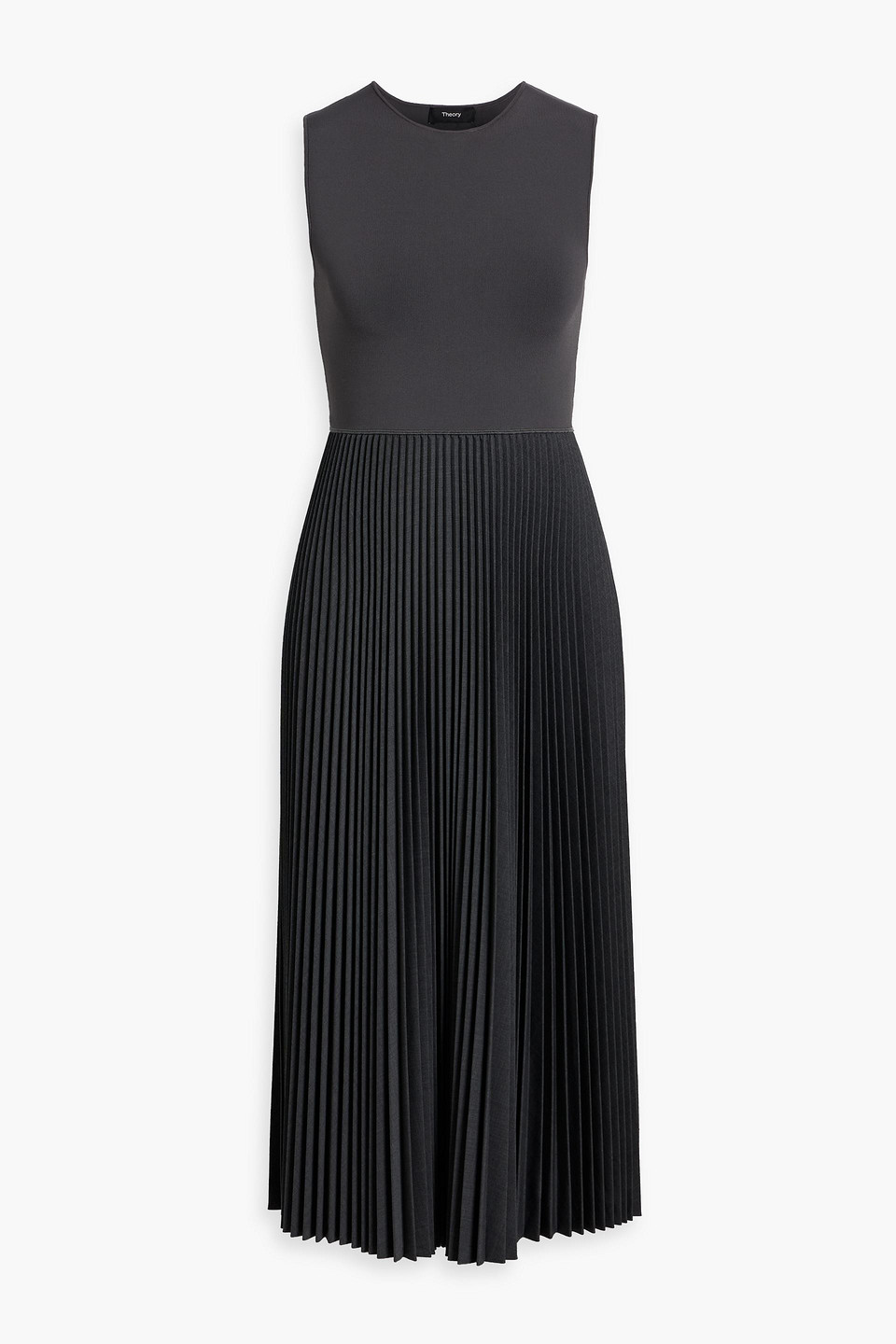 Theory Pleated Flannel And Stretch-knit Midi Dress In Gray