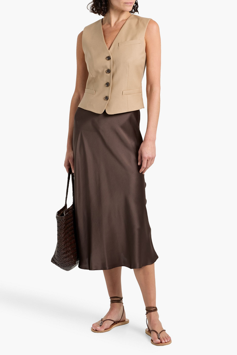 Theory Wool-twill Vest In Sand