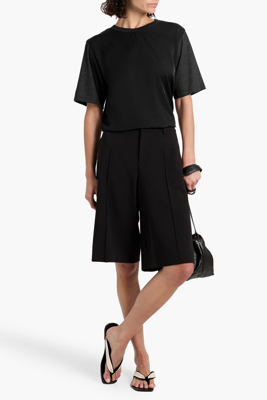 THEORY Jersey-paneled silk T-shirt