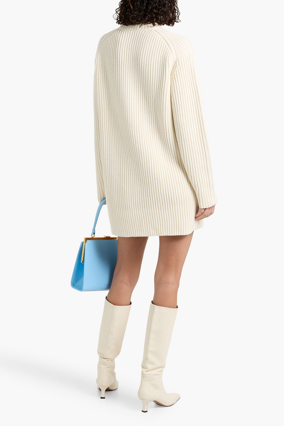 Theory Ribbed Merino Wool Mini Dress In Neutral