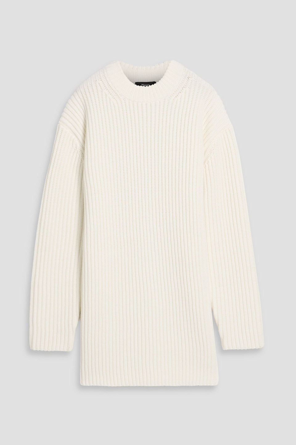 Theory Ribbed Merino Wool Mini Dress In Neutral