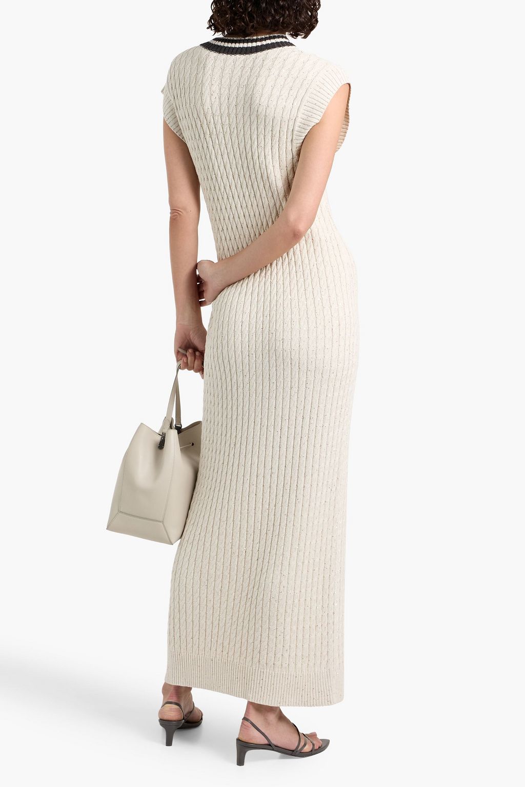 BRUNELLO CUCINELLI Sequin-embellished cable-knit cotton-blend maxi dress