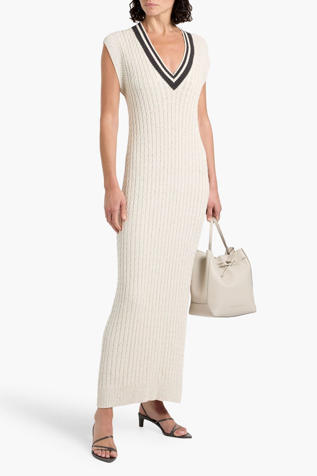 BRUNELLO CUCINELLI Sequin-embellished cable-knit cotton-blend maxi dress