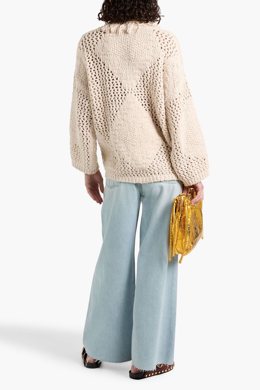 AUTUMN CASHMERE Fringed open-knit cotton cardigan