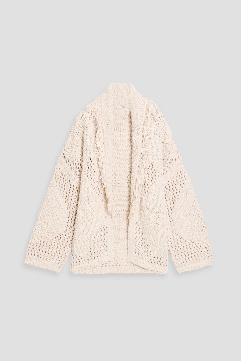 Autumn Cashmere Fringed Open-knit Cotton Cardigan In Neutral