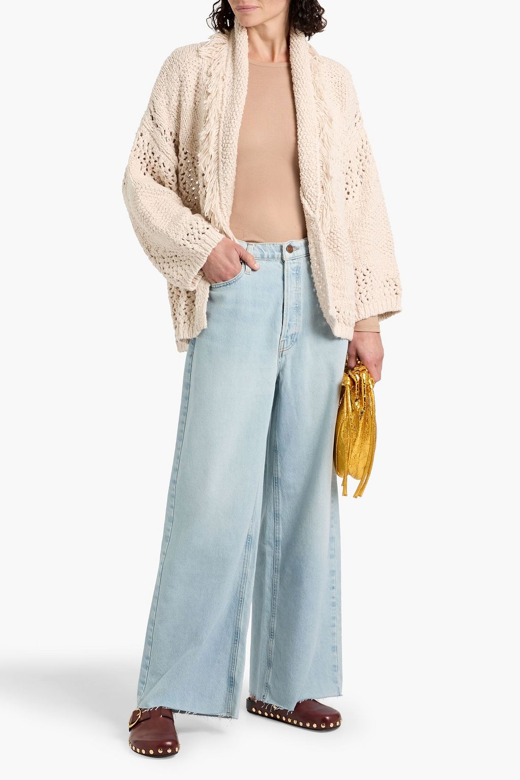 AUTUMN CASHMERE Fringed open-knit cotton cardigan