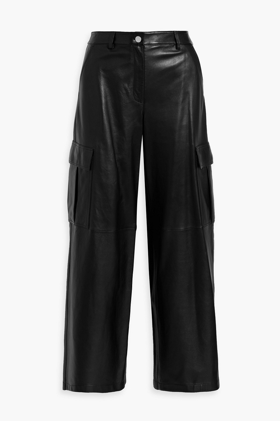 theory - leather wide-leg pants - black - us 4