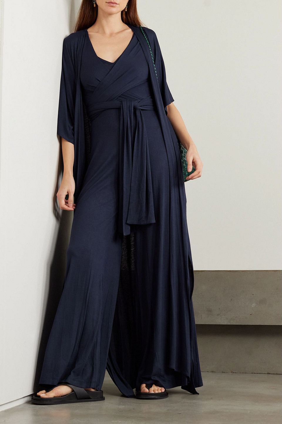 Miguelina Norma Stretch-jersey Cape And Wrap-effect Jumpsuit Set In Blue