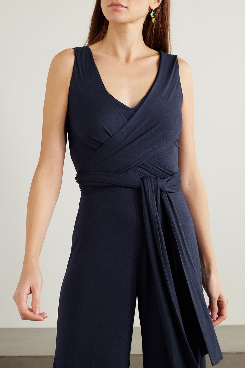 Miguelina Norma Stretch-jersey Cape And Wrap-effect Jumpsuit Set In Blue