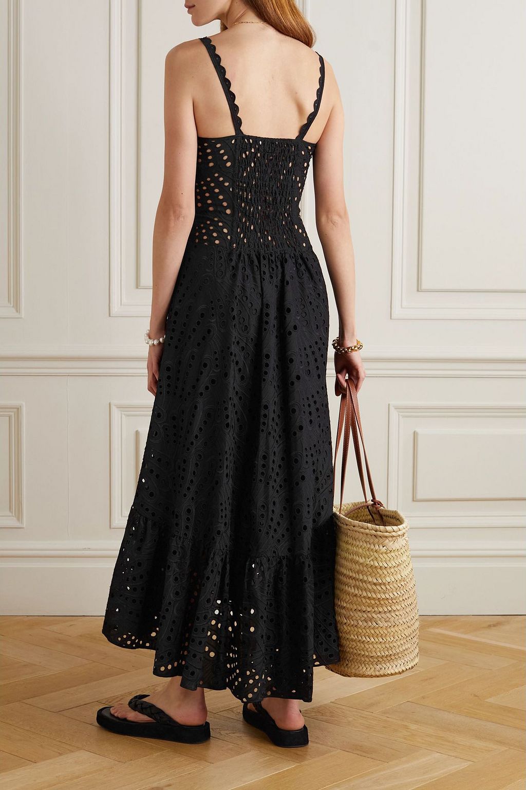 CHARO RUIZ IBIZA Gerafftes Maxikleid „Irene“ aus einer Baumwollmischung mit Lochstickerei