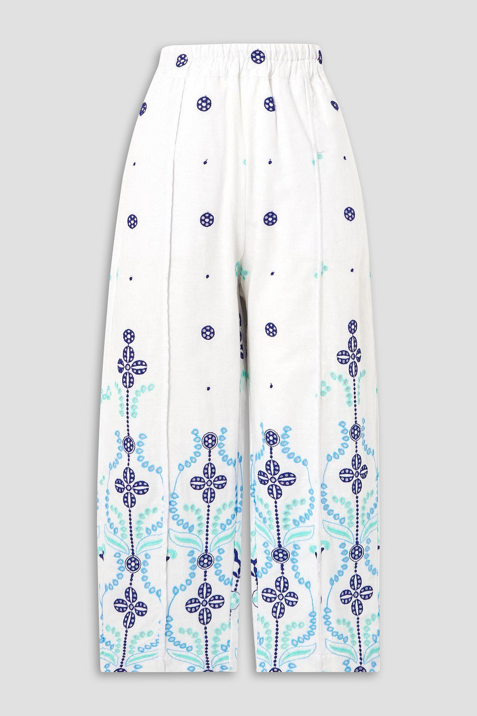 Charo Ruiz Lya Cropped Broderie Anglaise Cotton-blend Wide-leg Pants In White