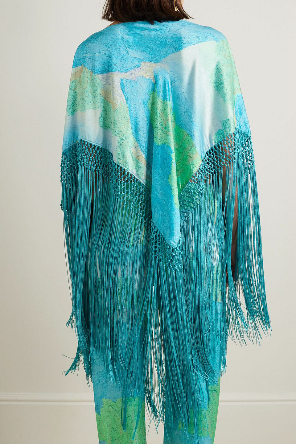Cult Gaia Ashanti Fringed Printed Silk Top In Blue