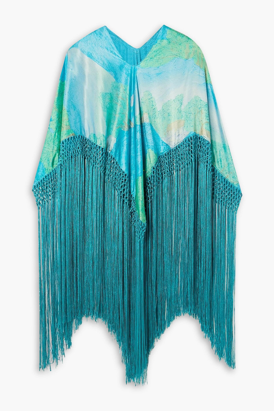 Cult Gaia Ashanti Fringed Printed Silk Top In Blue