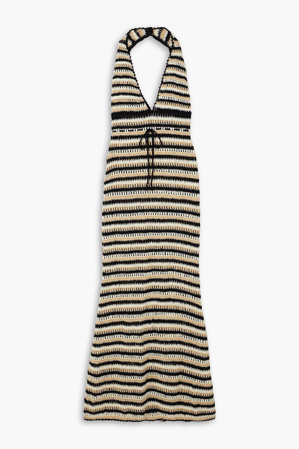 Faithfull Torcello Striped Crocheted Cotton Maxi Dress In Black