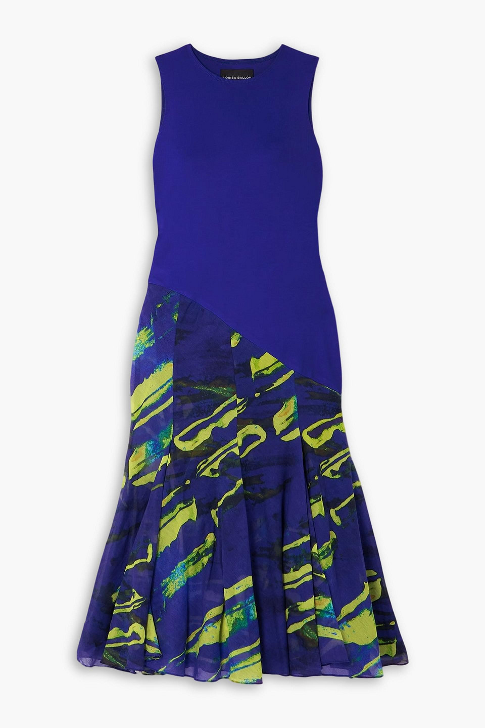 Louisa Ballou Printed Voile And Stretch-jersey Midi Dress In Blue