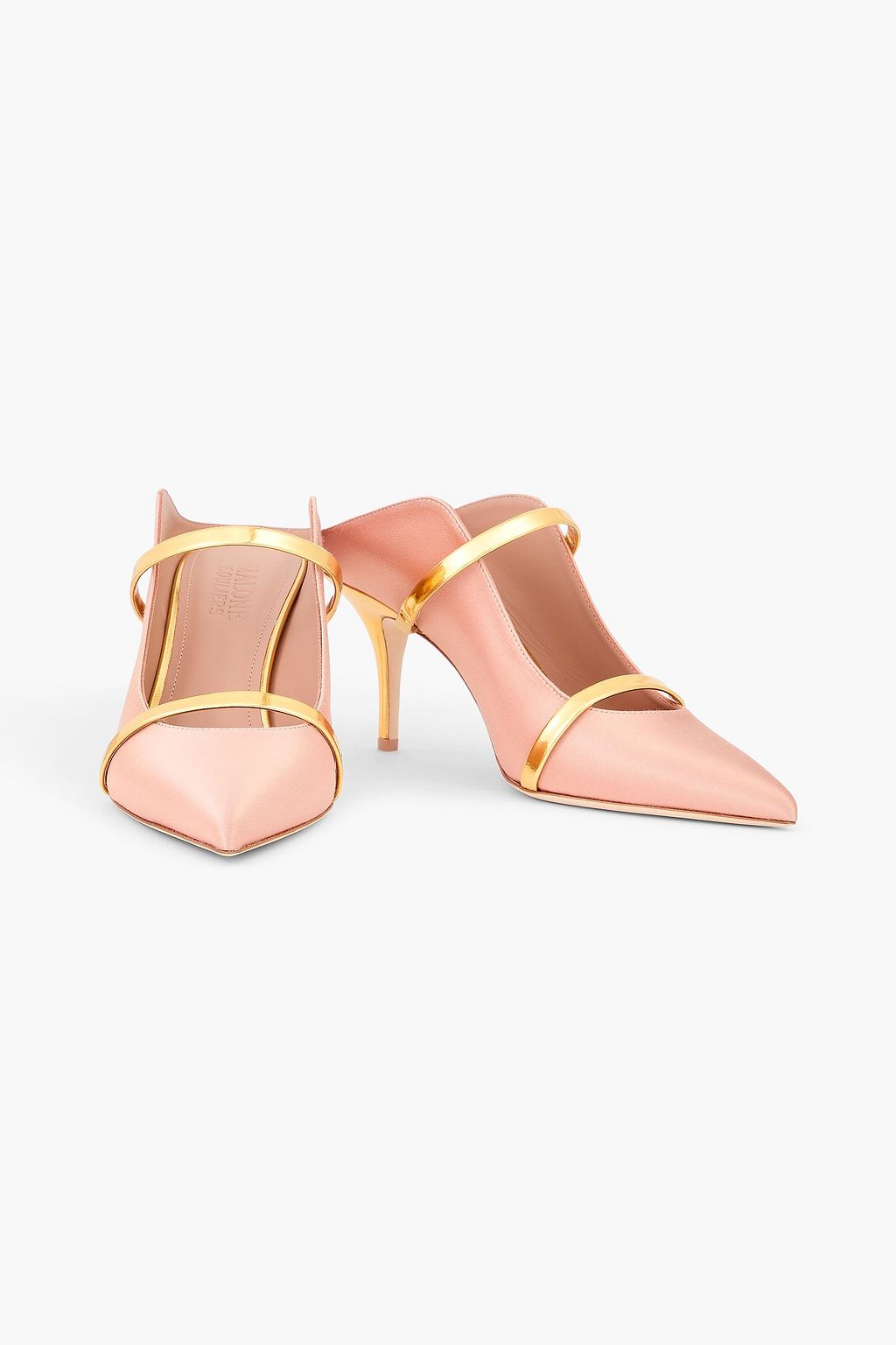 MALONE SOULIERS Maureen 70 metallic leather-trimmed satin mules