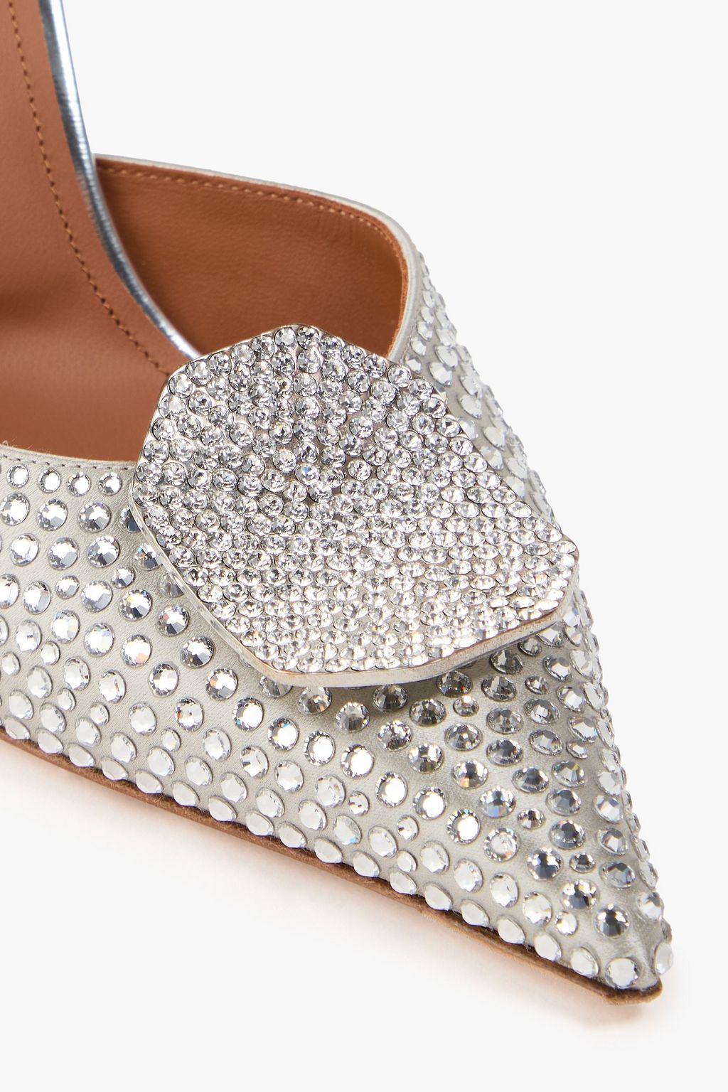 MALONE SOULIERS Verity 90 crystal-embellished satin and PVC mules