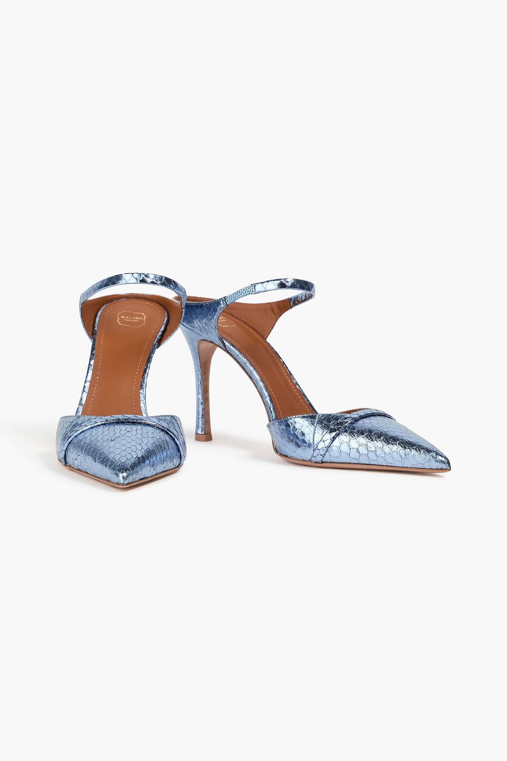 MALONE SOULIERS Mules „Uma 90“ aus Elapheleder in Metallic-Optik