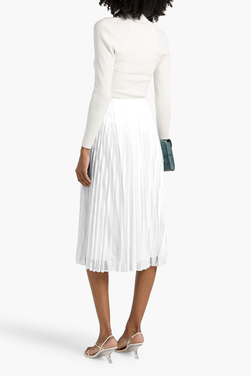 Theory Pleated Lace Midi Skirt In White