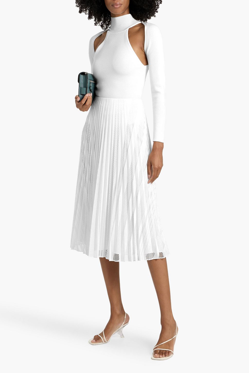 THEORY Pleated lace midi skirt