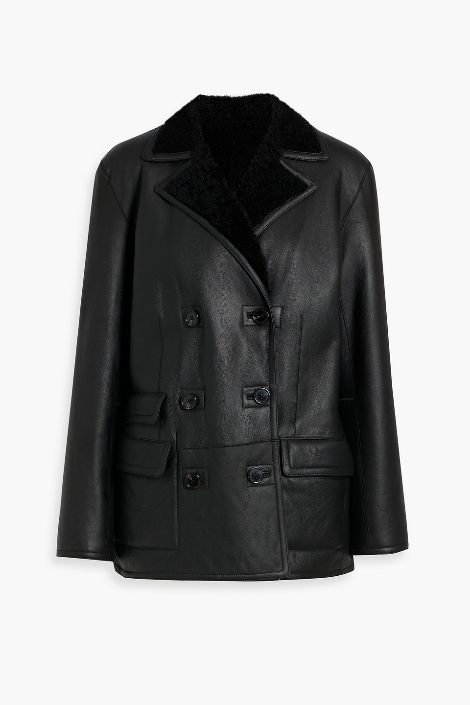 Theory Reversible Double-breasted Shearling Jacket In Black