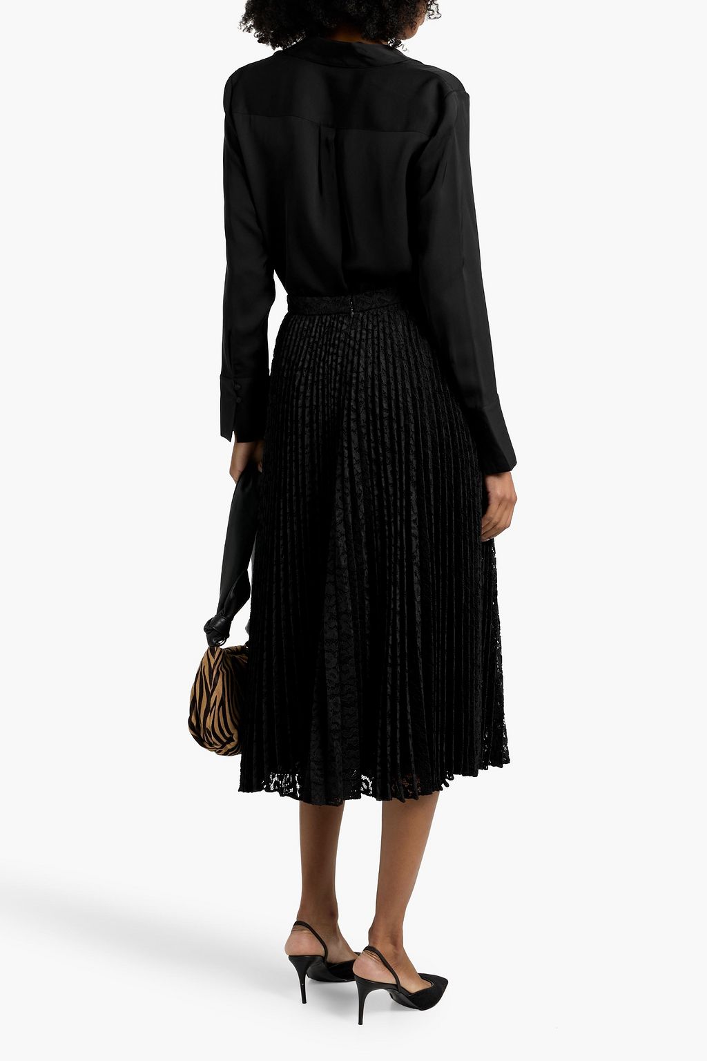 THEORY Pleated lace midi skirt