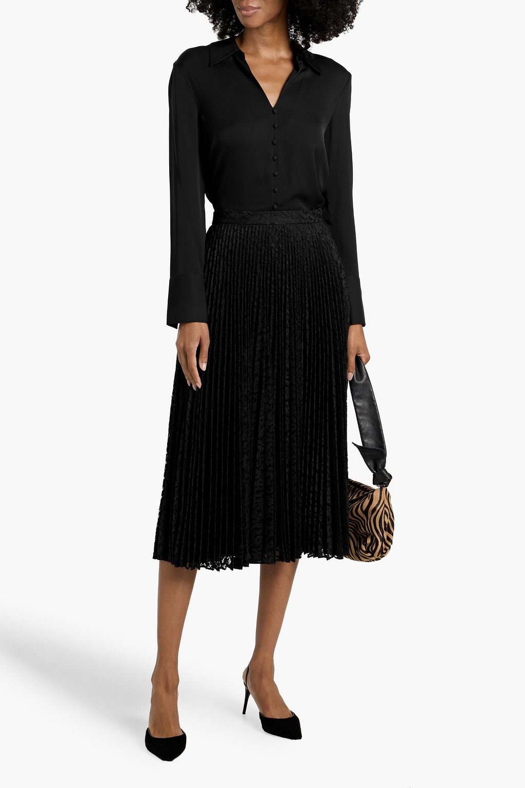 THEORY Pleated lace midi skirt