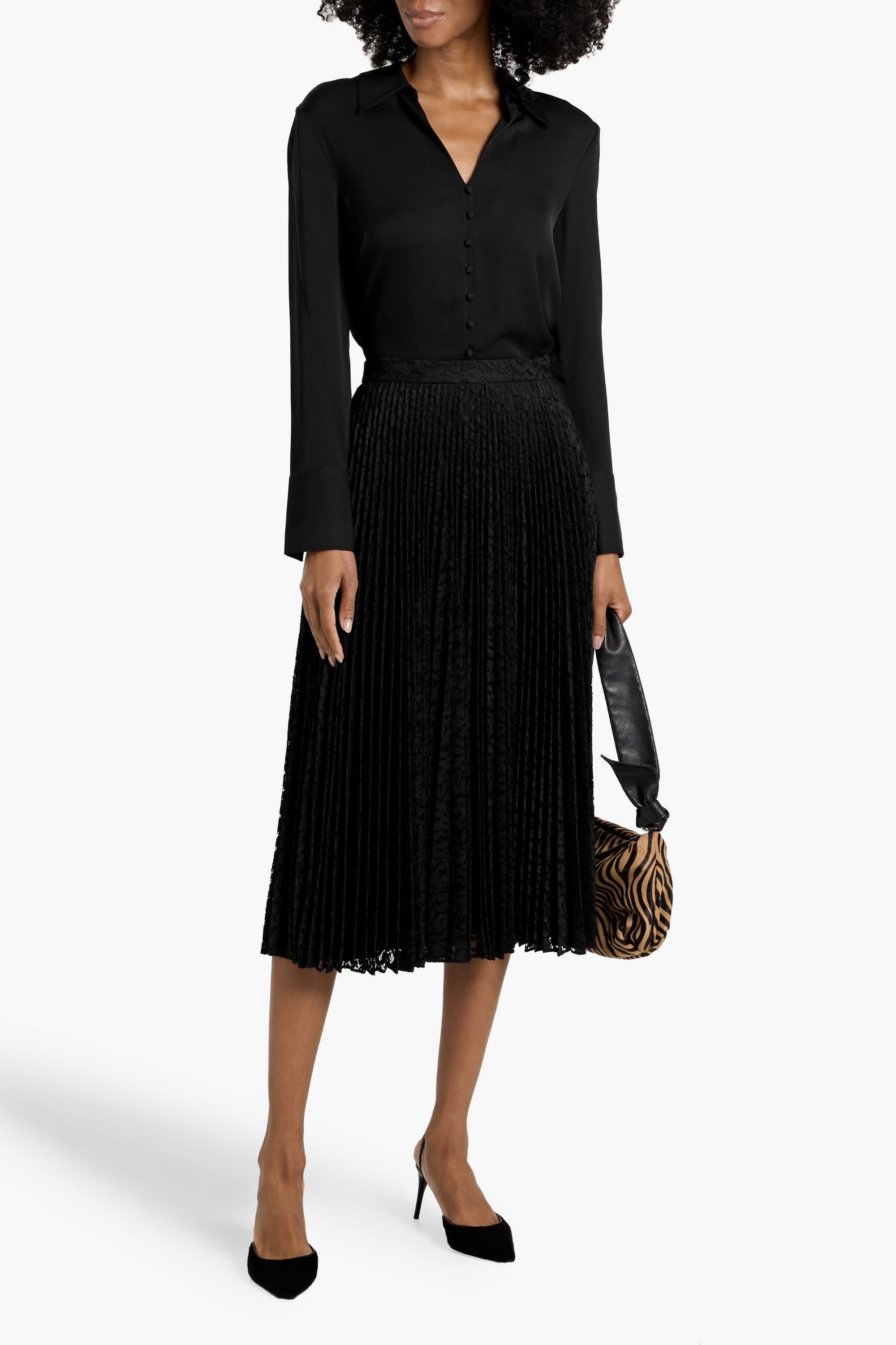 Theory Pleated lace midi skirt