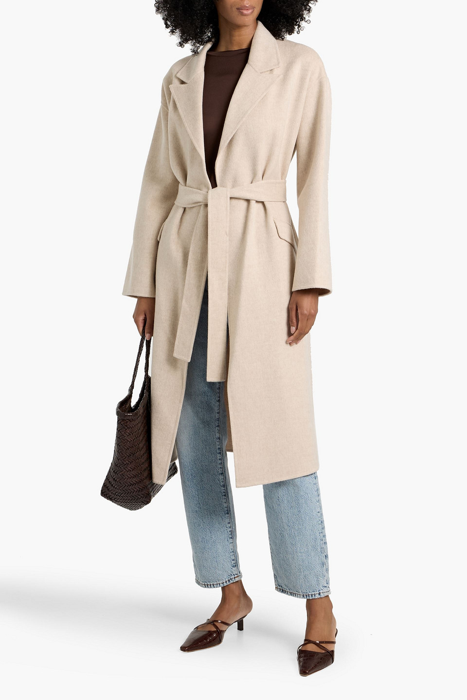 Theory Belted Wool And Cashmere-blend Felt Coat In Neutral