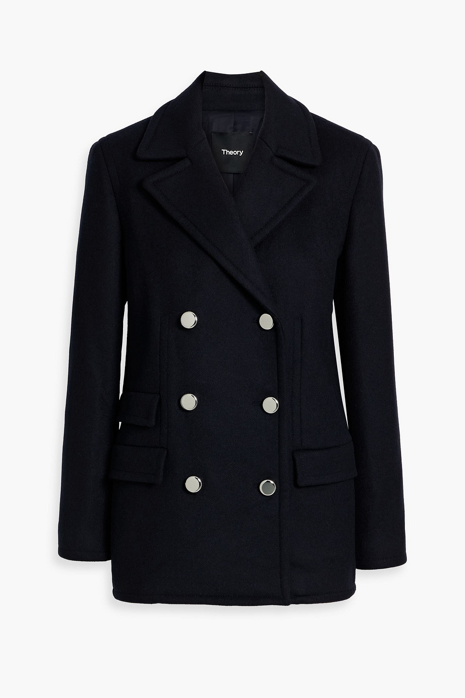 Theory Melton Double-breasted Wool-blend Felt Blazer In Blue