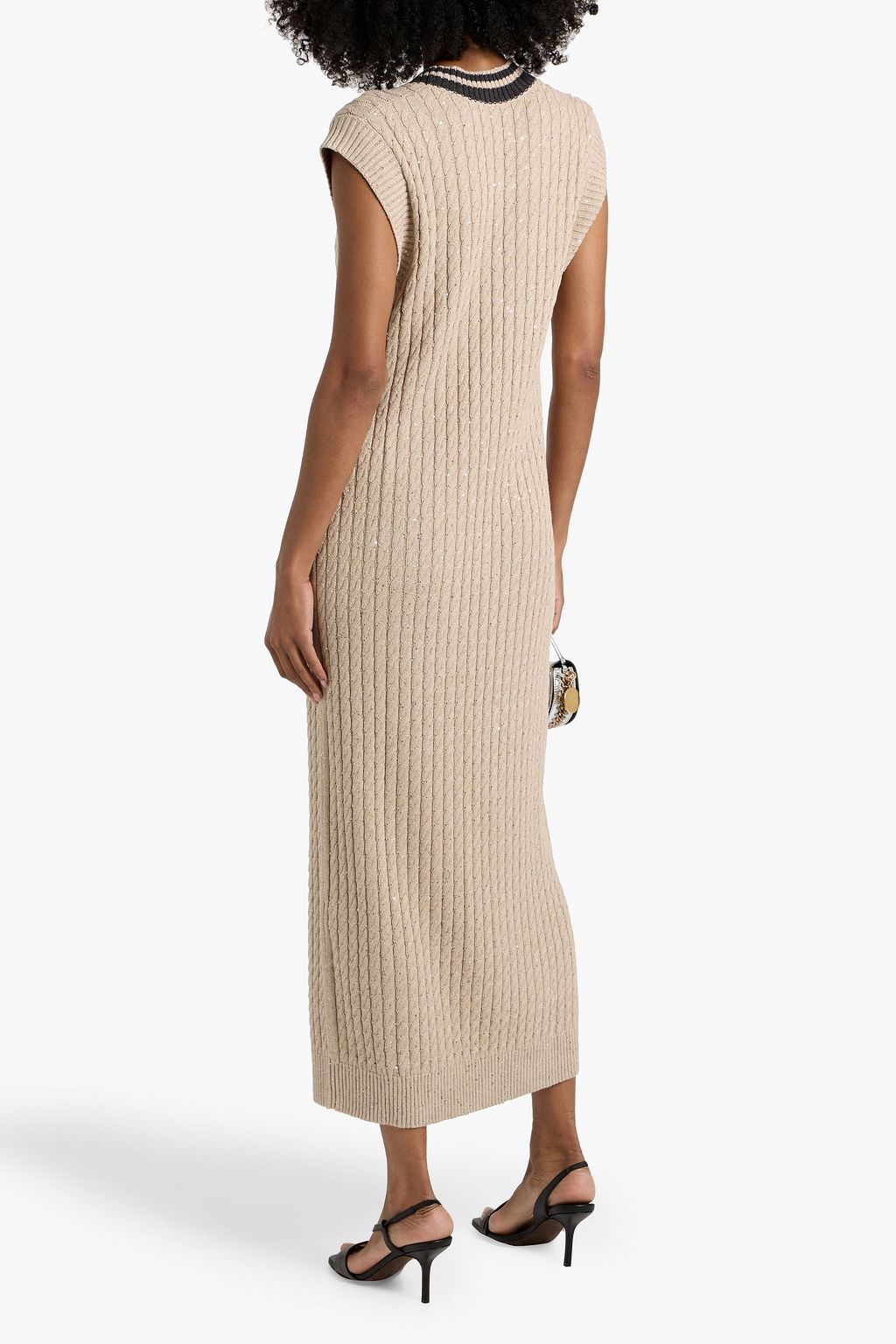 BRUNELLO CUCINELLI Sequin-embellished cable-knit cotton-blend maxi dress