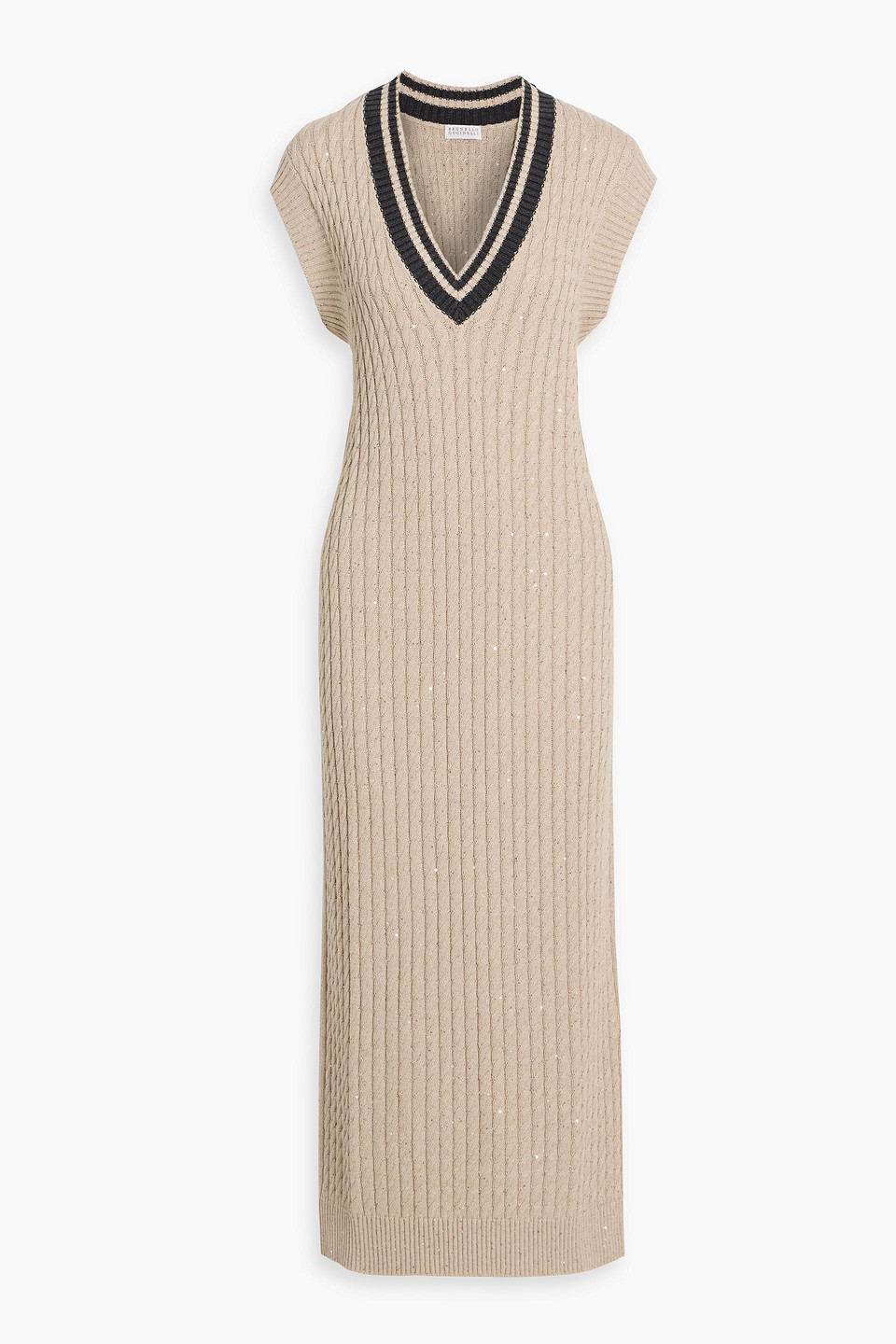 Sequin-embellished cable-knit cotton-blend maxi dress