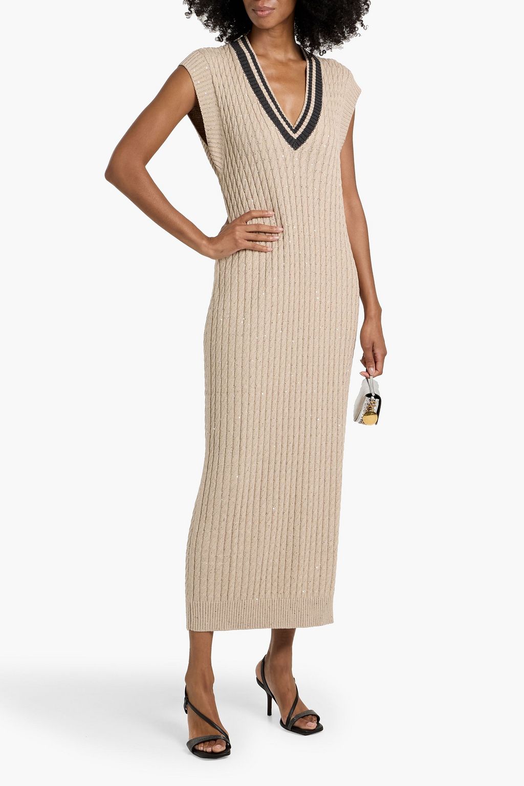 BRUNELLO CUCINELLI Sequin-embellished cable-knit cotton-blend maxi dress