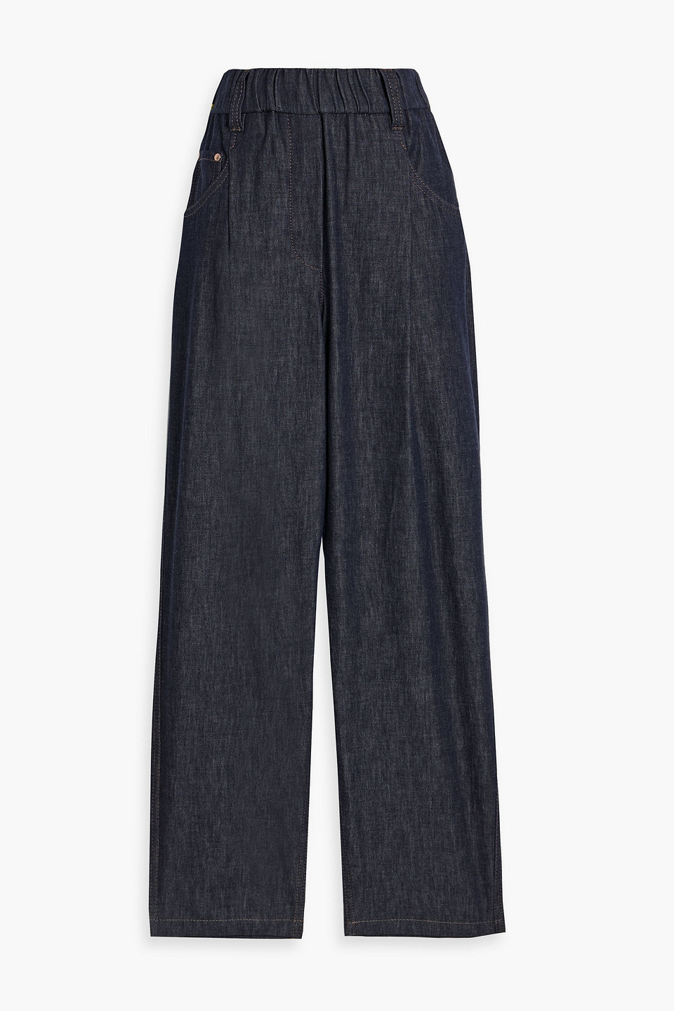 Cotton-chambray straight-leg pants