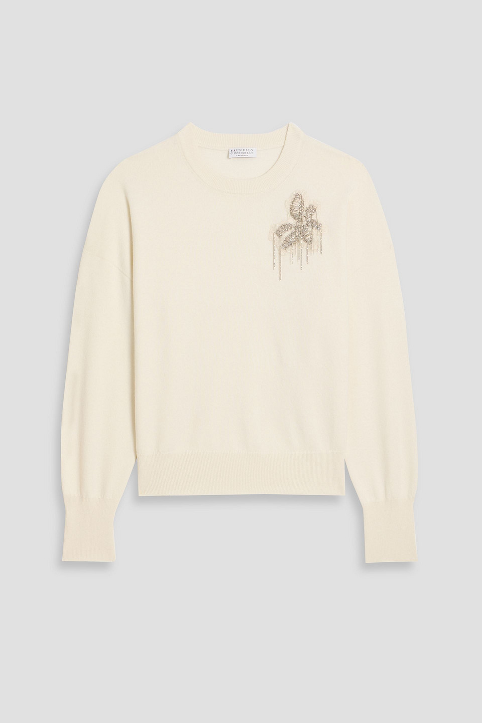 Brunello Cucinelli Bead-embellished Cashmere Sweater In White